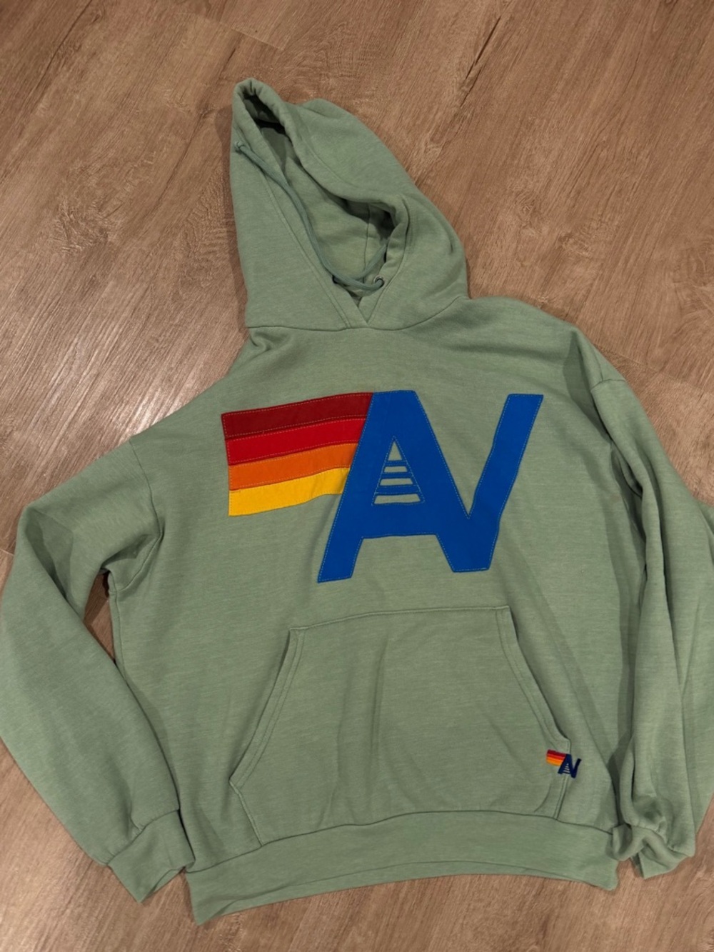 AVIATOR NATION LOGO STITCH PULLOVER RELAXED HOODIE - SMALL -SAGE - Picture 2 of 3